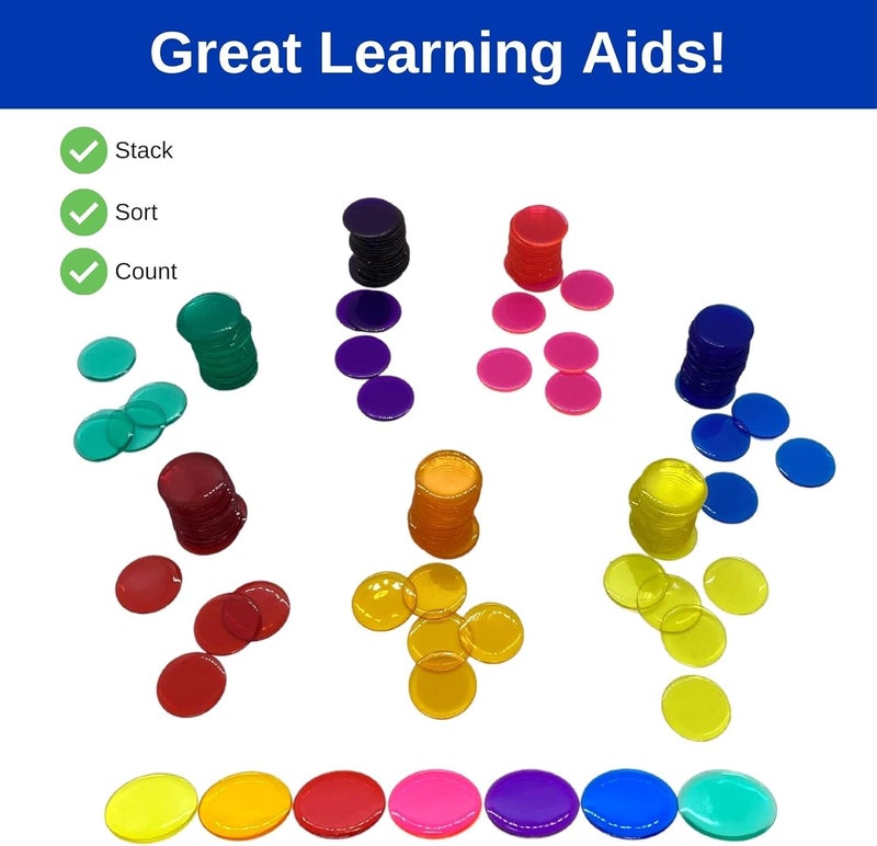 Mr Chips Plastic Bingo for Games 500 Count - Solid and Transparent Colors Counting 19 Color Choices 3/4 Inch 7/8 - Image 5